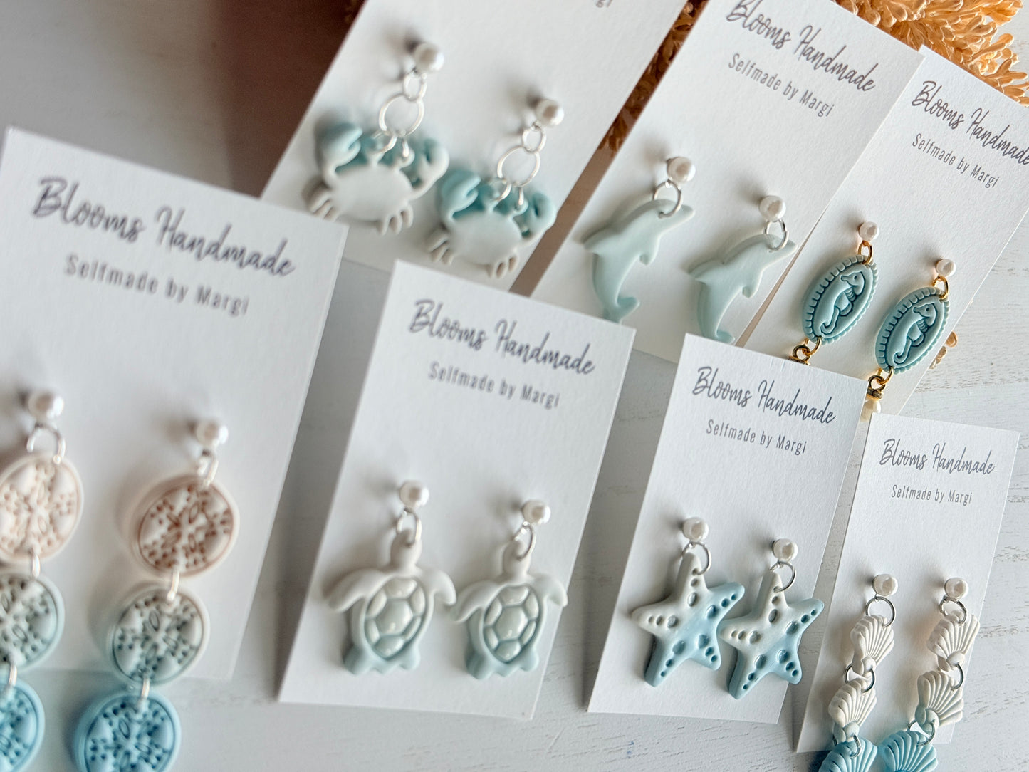 Coastal Polymer Clay Earrings with Sea Charms, Handmade Ocean Jewelry, Beach Theme Dangle