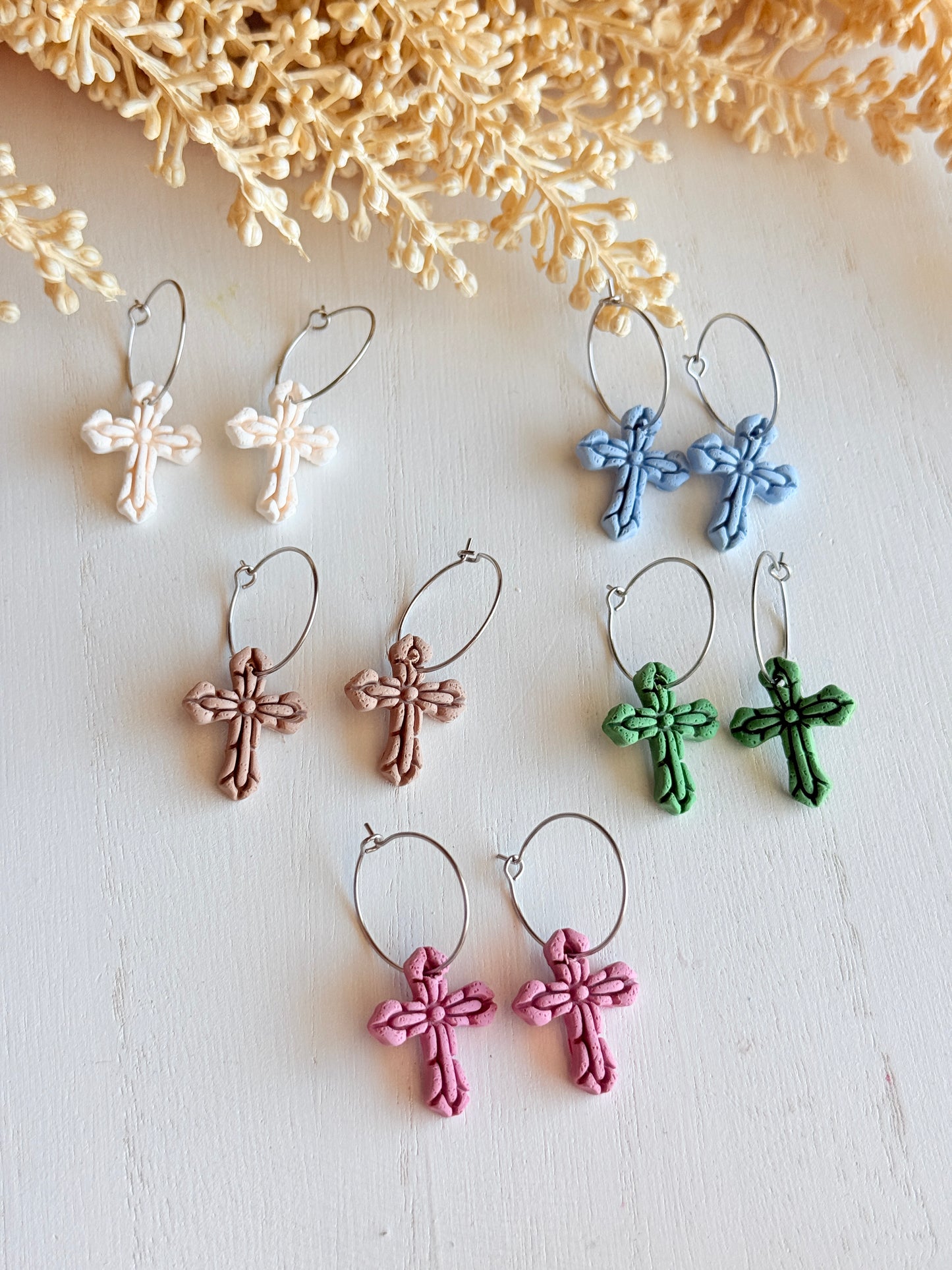 Polymer Clay Easter Cross Hoop Earrings | Handmade Christian Faith Jewelry
