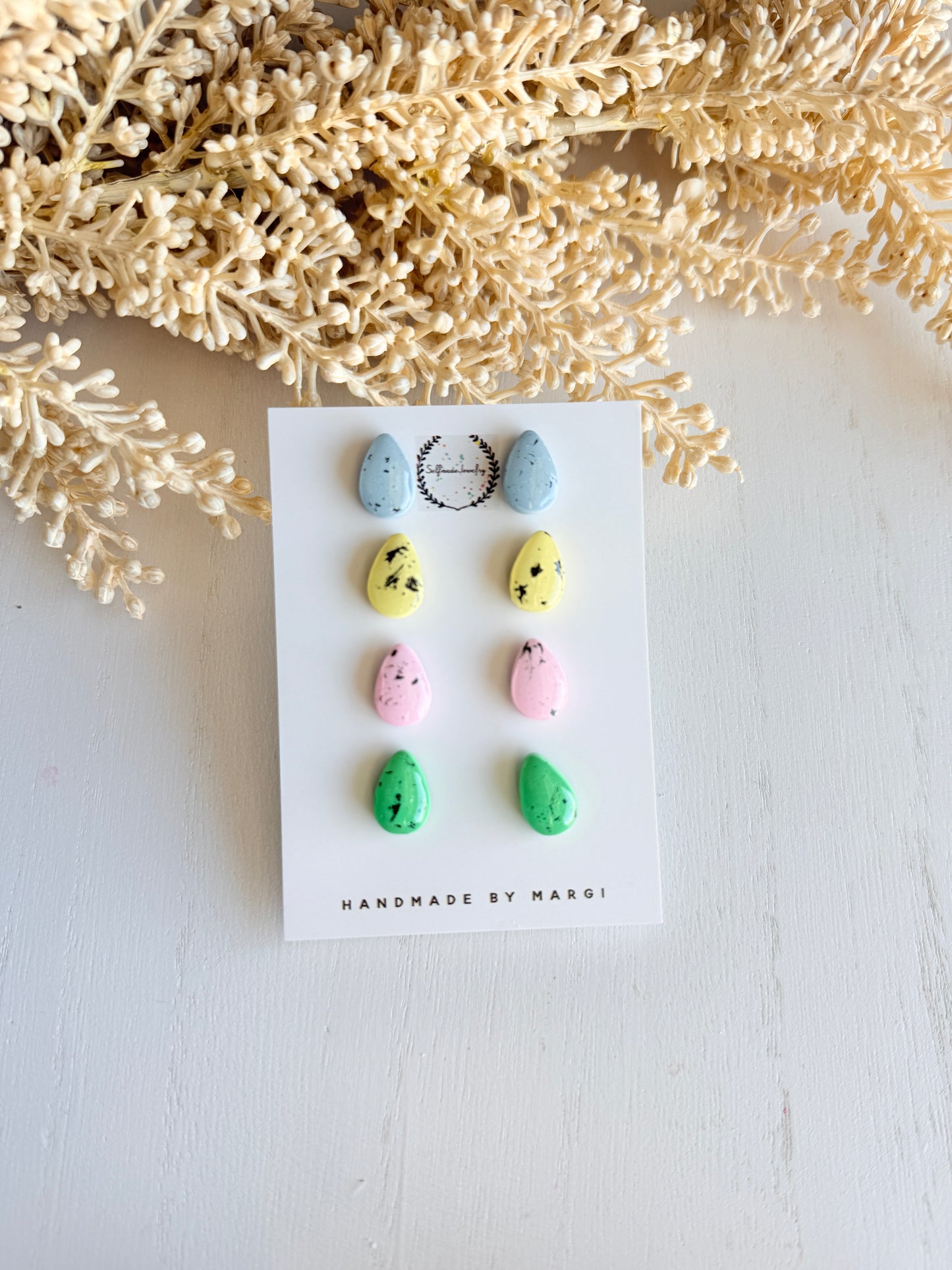 Handmade Polymer Clay Easter Egg Stud Earrings | Pastel Spring Jewelry Set