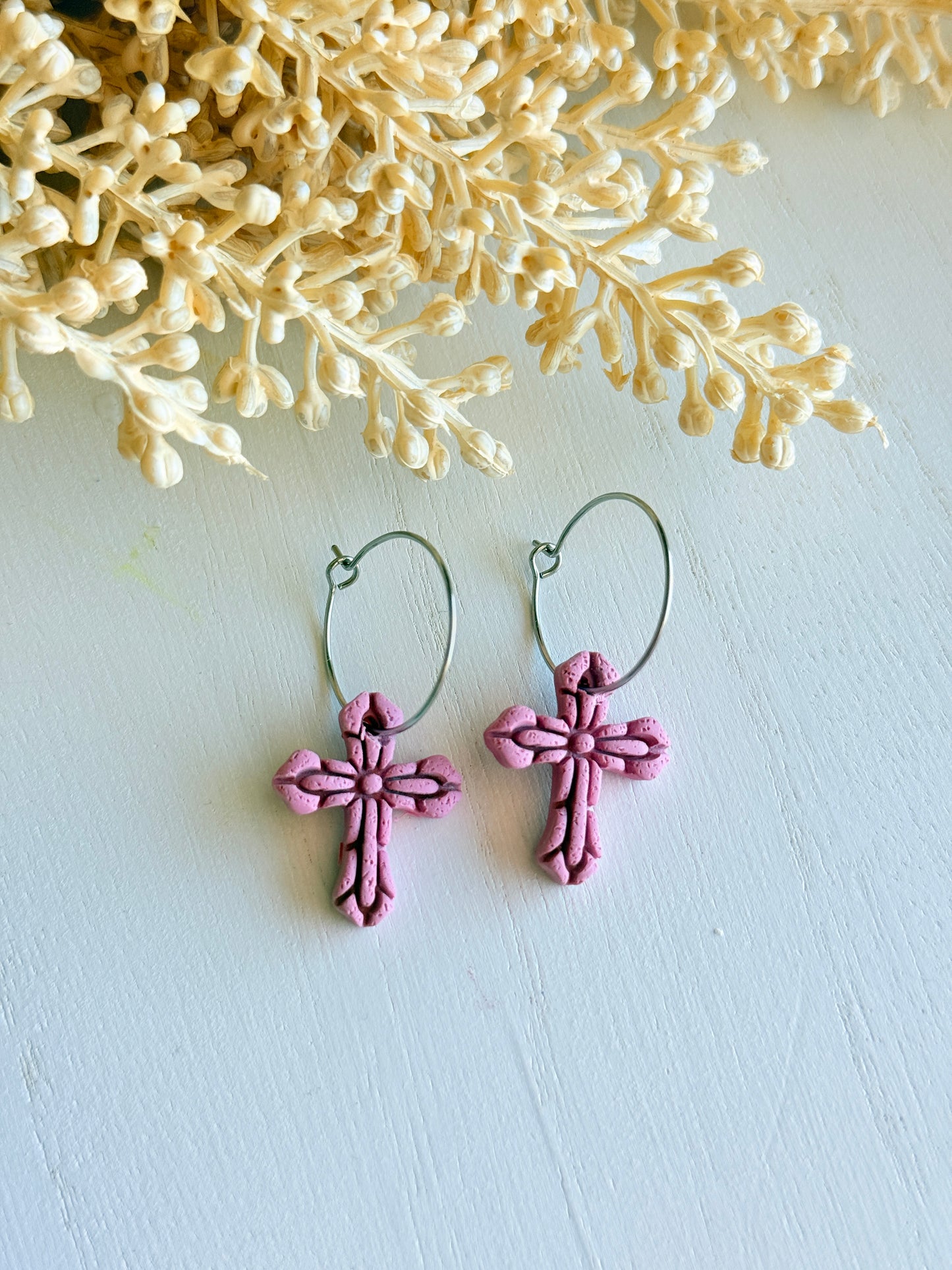 Polymer Clay Easter Cross Hoop Earrings | Handmade Christian Faith Jewelry