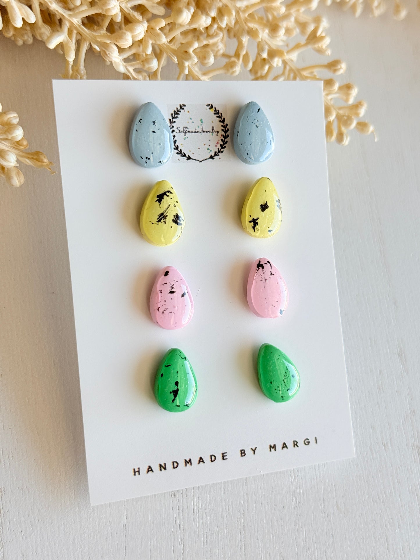 Handmade Polymer Clay Easter Egg Stud Earrings | Pastel Spring Jewelry Set