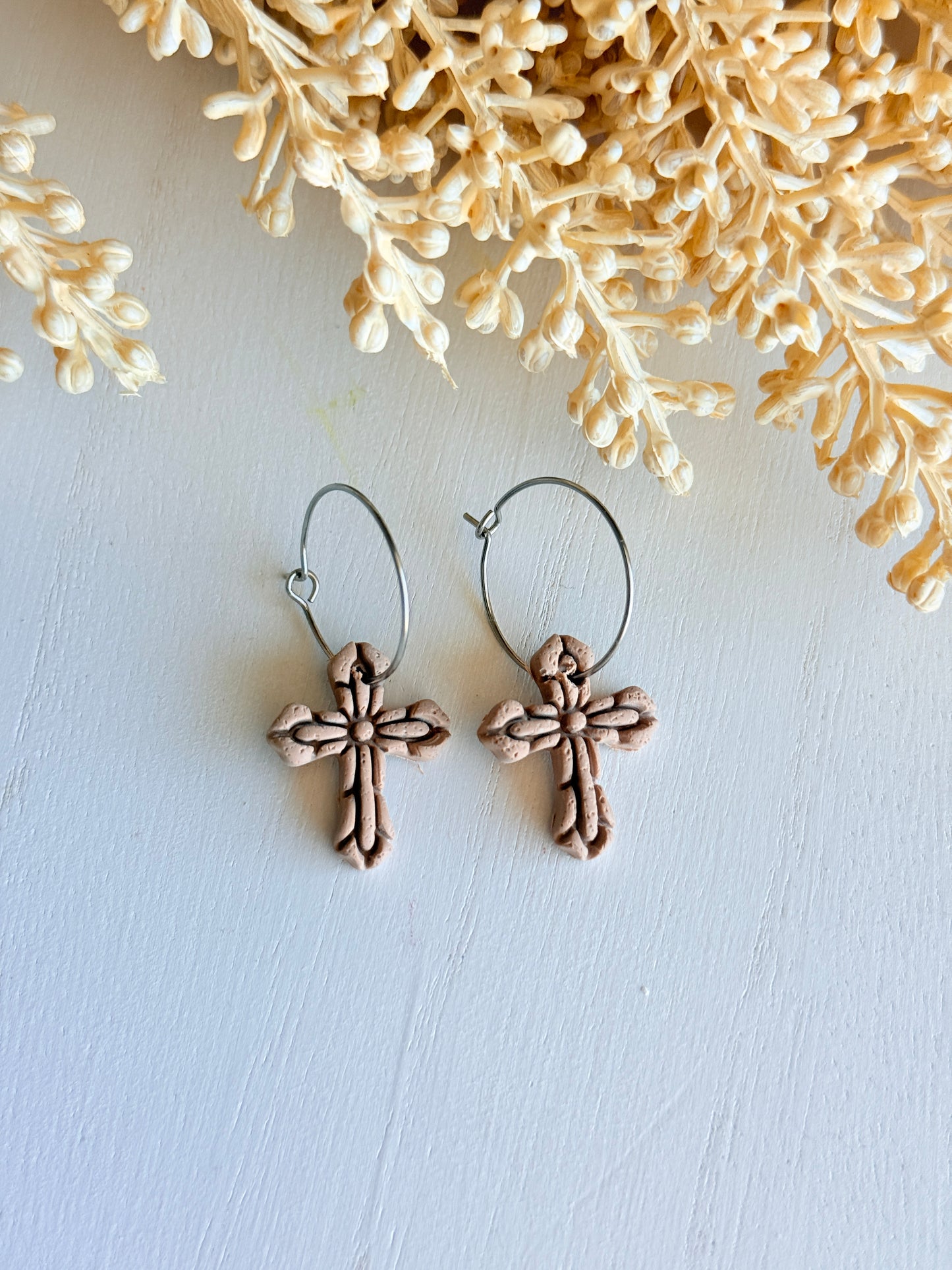 Polymer Clay Easter Cross Hoop Earrings | Handmade Christian Faith Jewelry