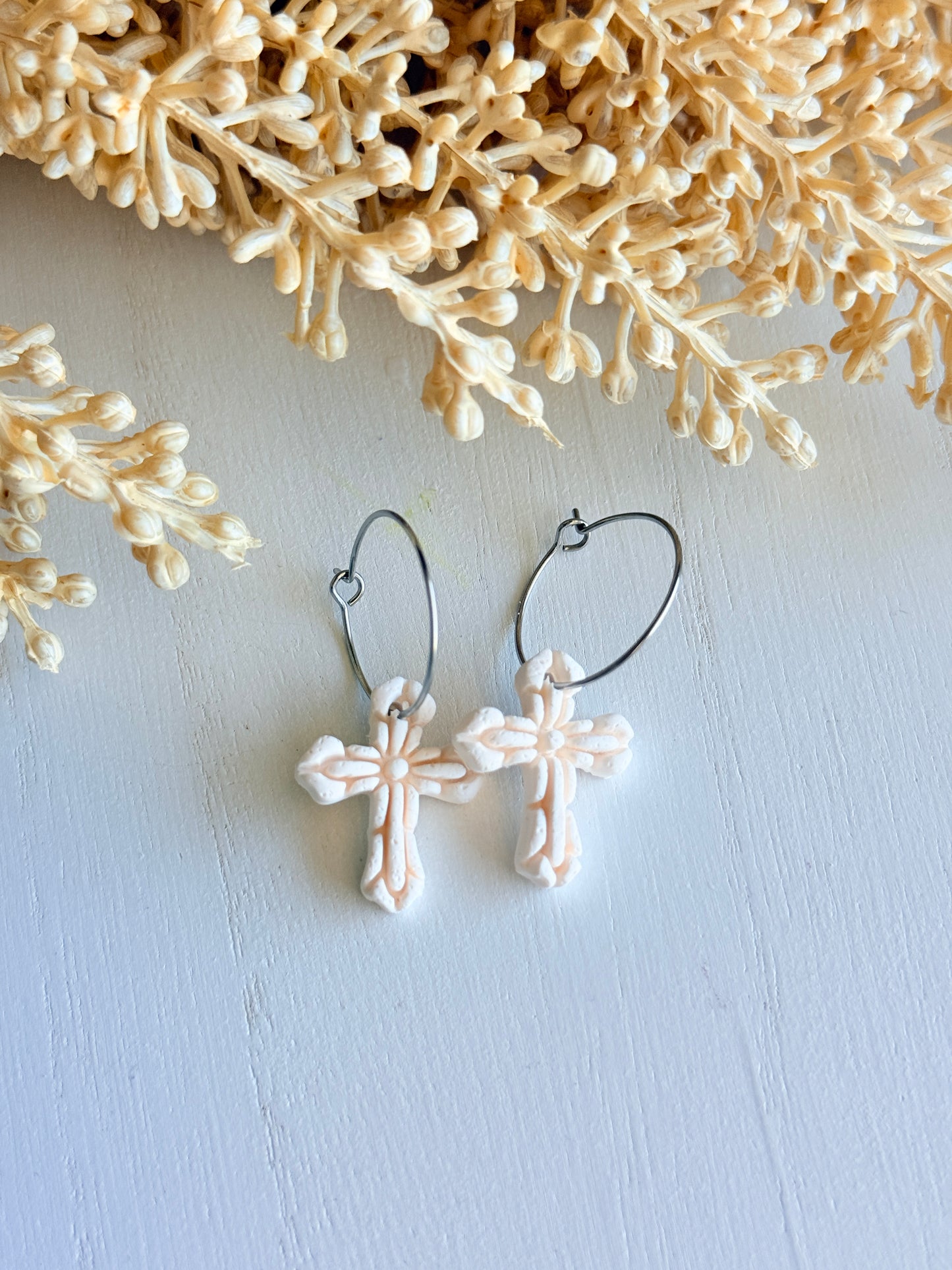 Polymer Clay Easter Cross Hoop Earrings | Handmade Christian Faith Jewelry