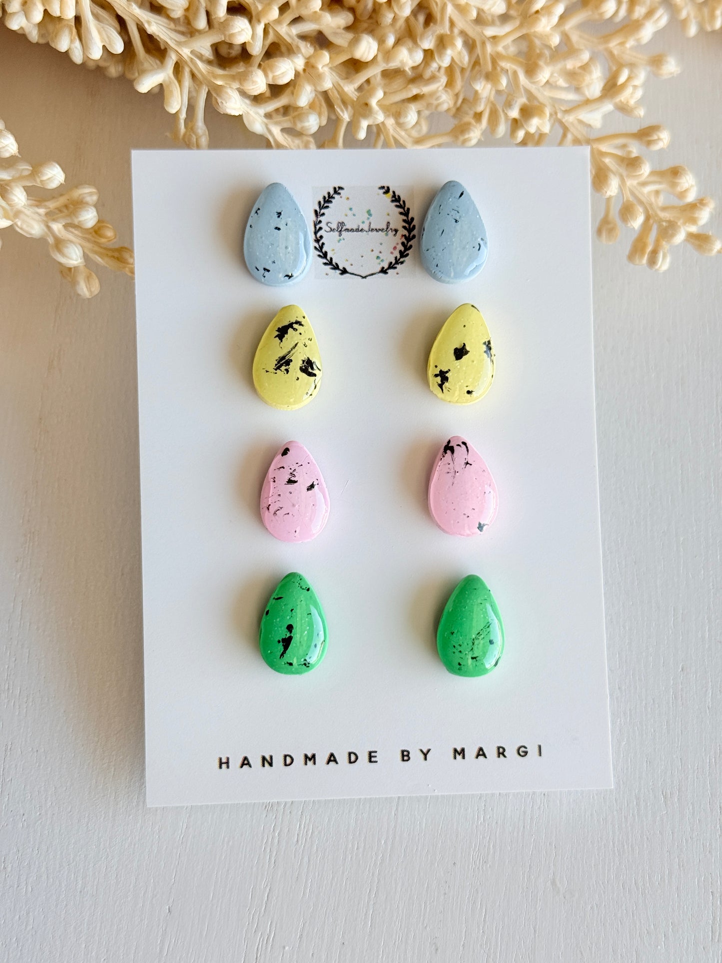 Handmade Polymer Clay Easter Egg Stud Earrings | Pastel Spring Jewelry Set