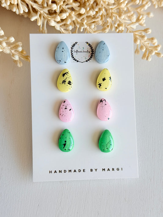 Handmade Polymer Clay Easter Egg Stud Earrings | Pastel Spring Jewelry Set