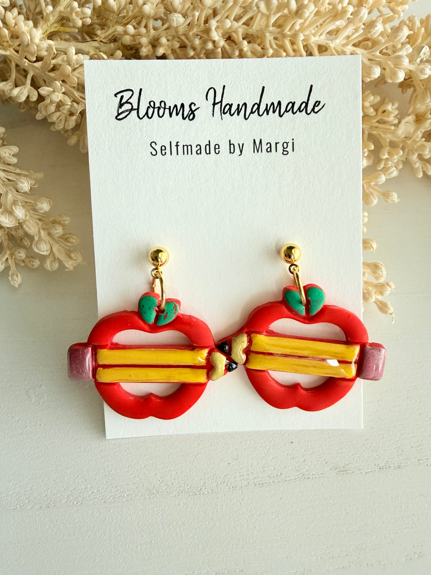 Handmade Polymer Clay Teacher Earrings, Apple Pencil Notebook Dangle, School Jewelry