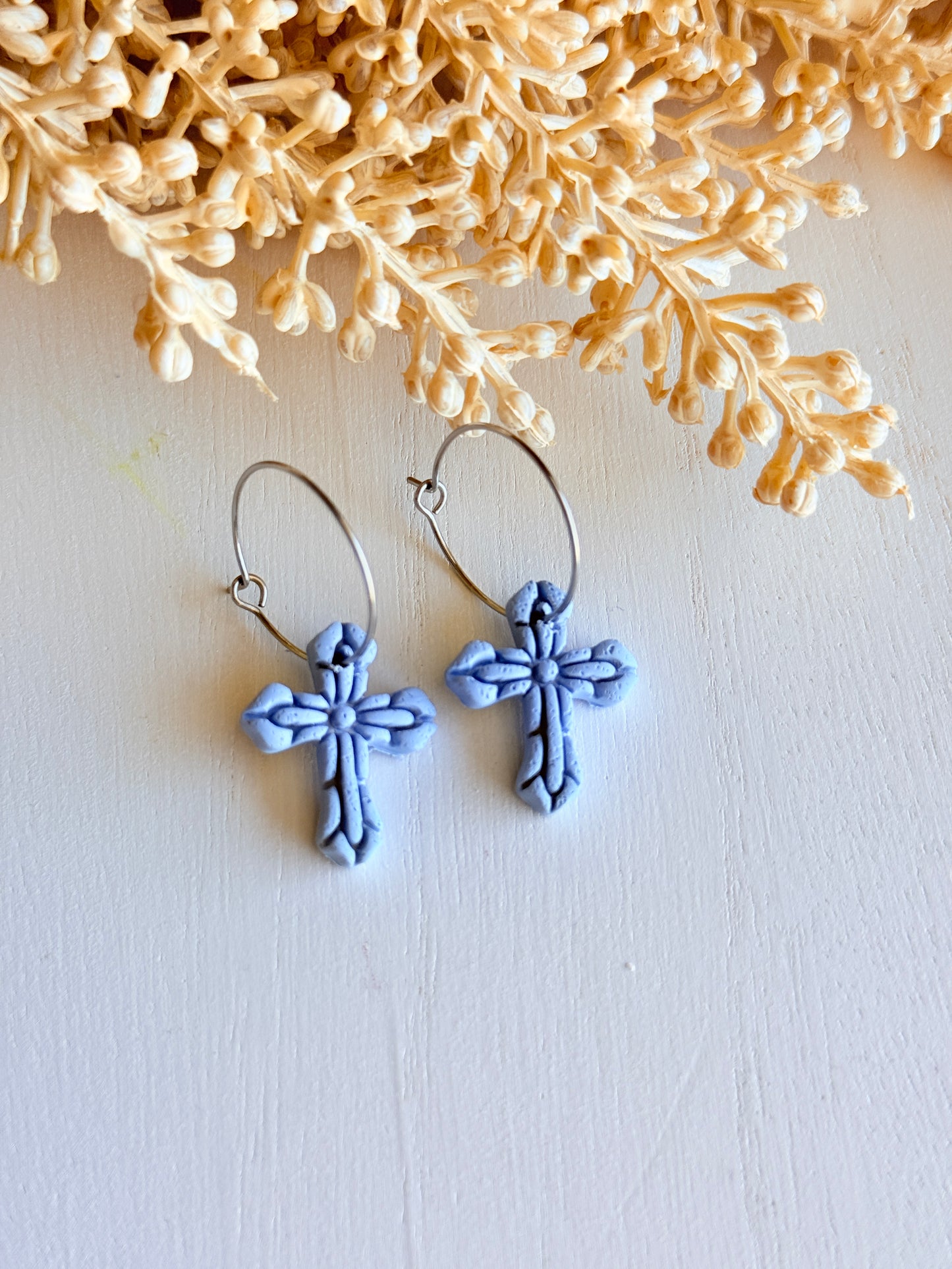 Polymer Clay Easter Cross Hoop Earrings | Handmade Christian Faith Jewelry