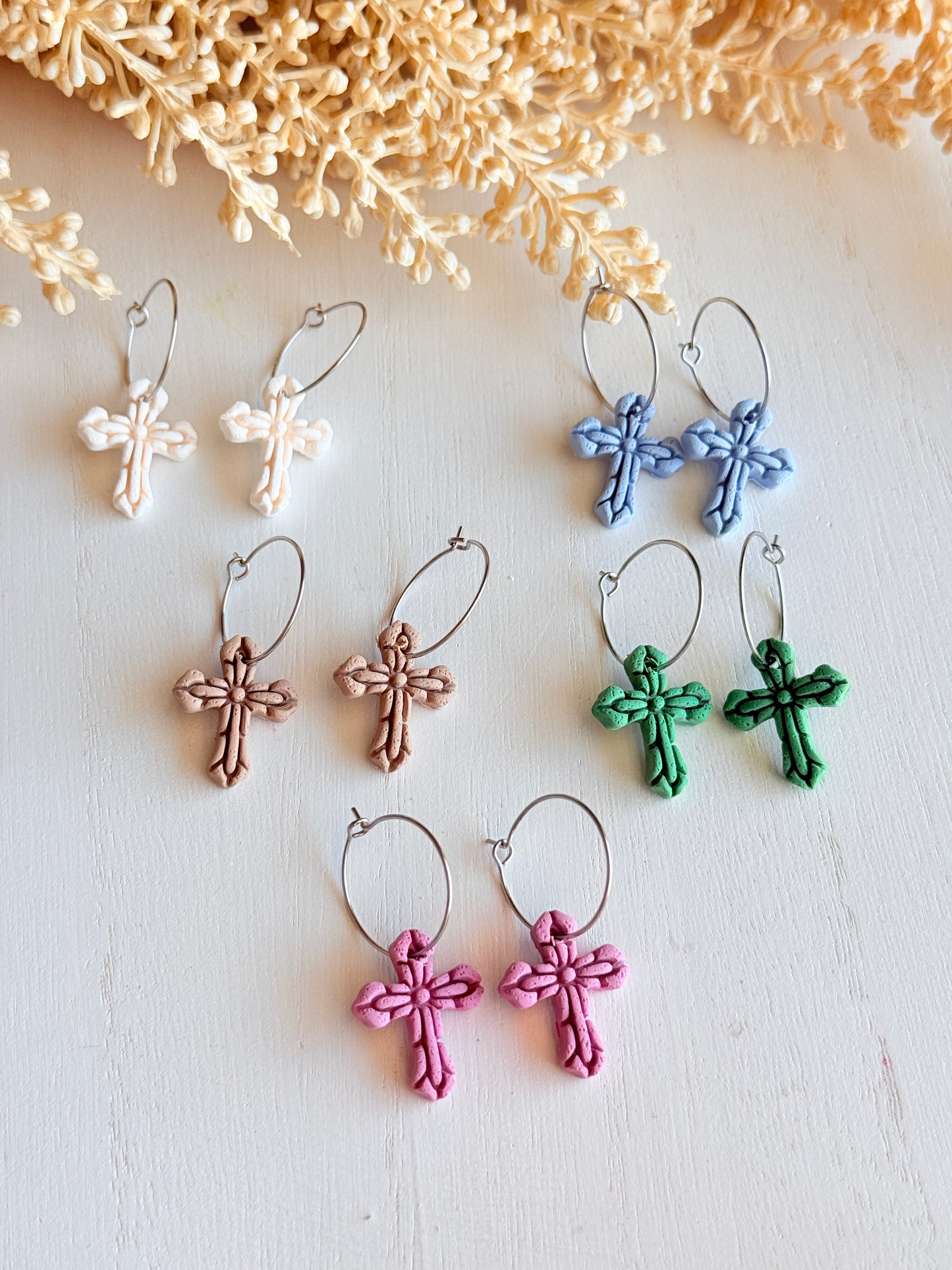 Polymer Clay Easter Cross Hoop Earrings | Handmade Christian Faith Jewelry