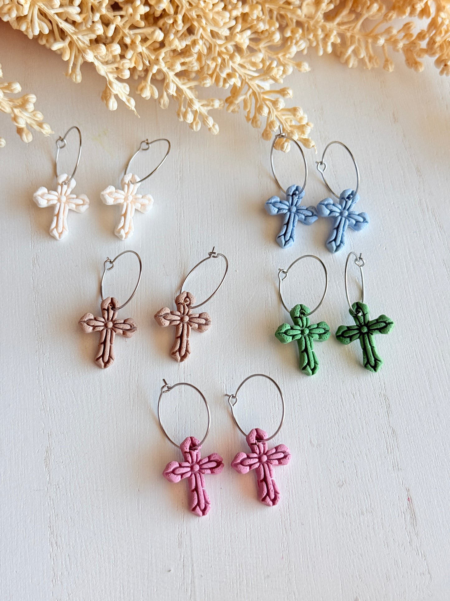 Polymer Clay Easter Cross Hoop Earrings | Handmade Christian Faith Jewelry