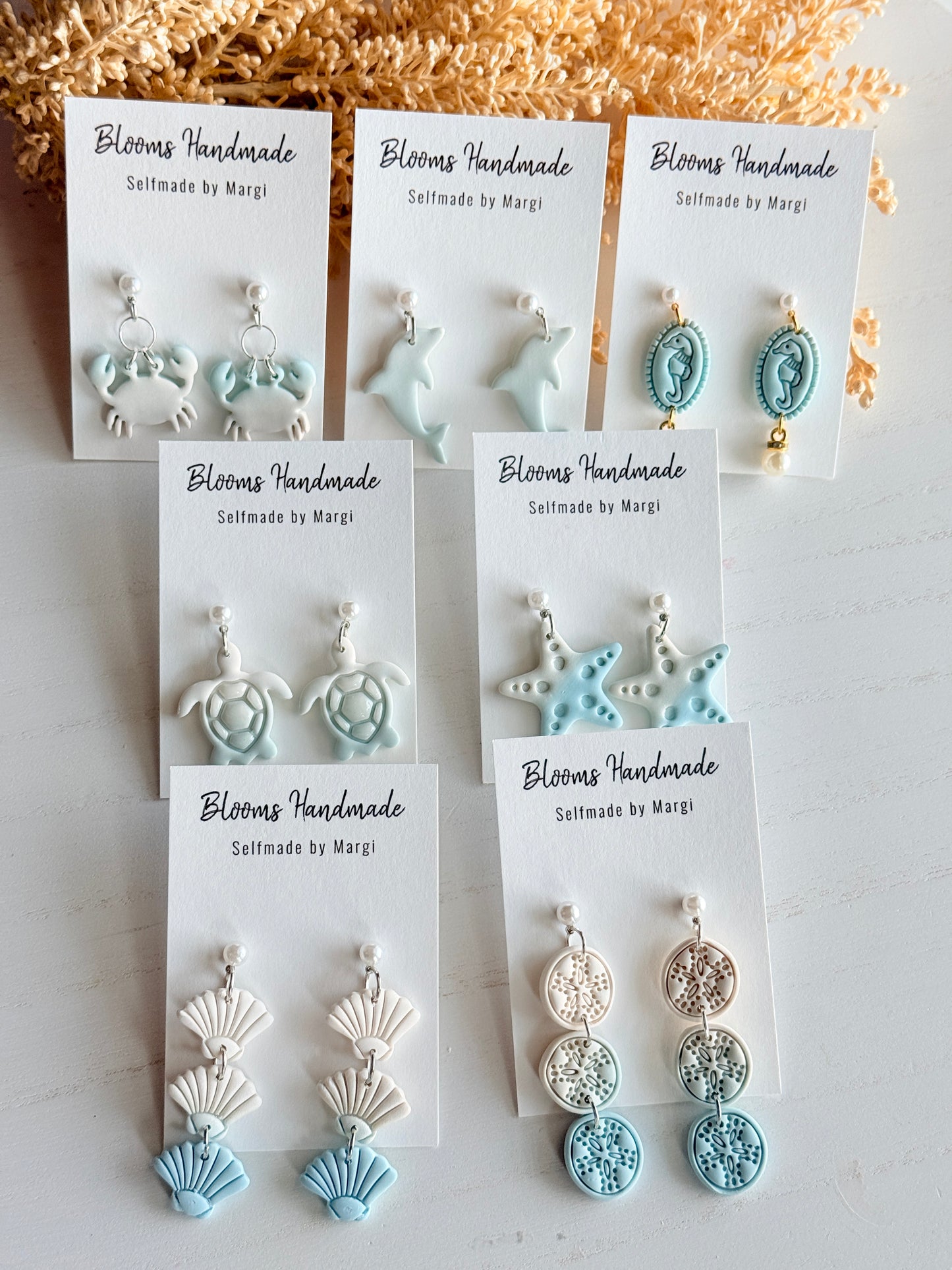 Coastal Polymer Clay Earrings with Sea Charms, Handmade Ocean Jewelry, Beach Theme Dangle