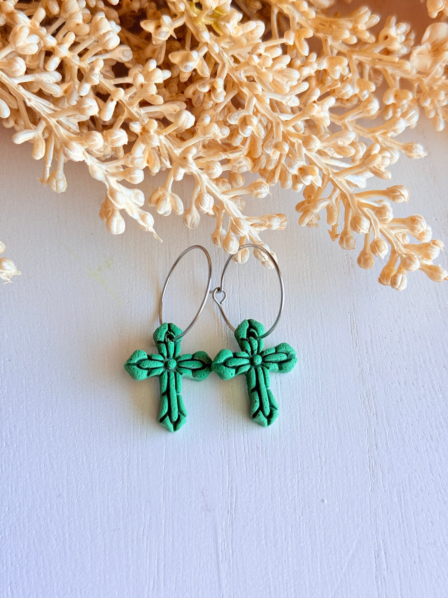 Polymer Clay Easter Cross Hoop Earrings | Handmade Christian Faith Jewelry