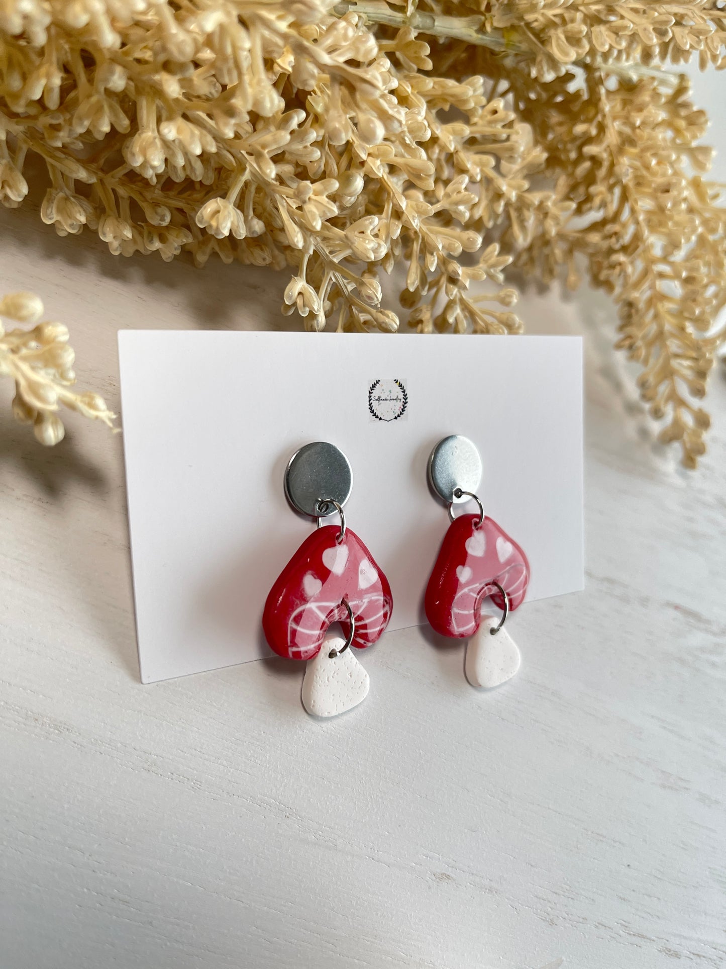 Valentine’s Day Mashroom with Hearts Earrings