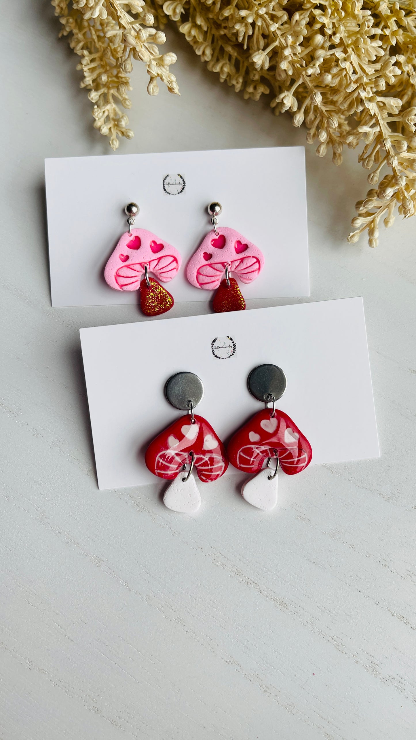 Valentine’s Day Mashroom with Hearts Earrings