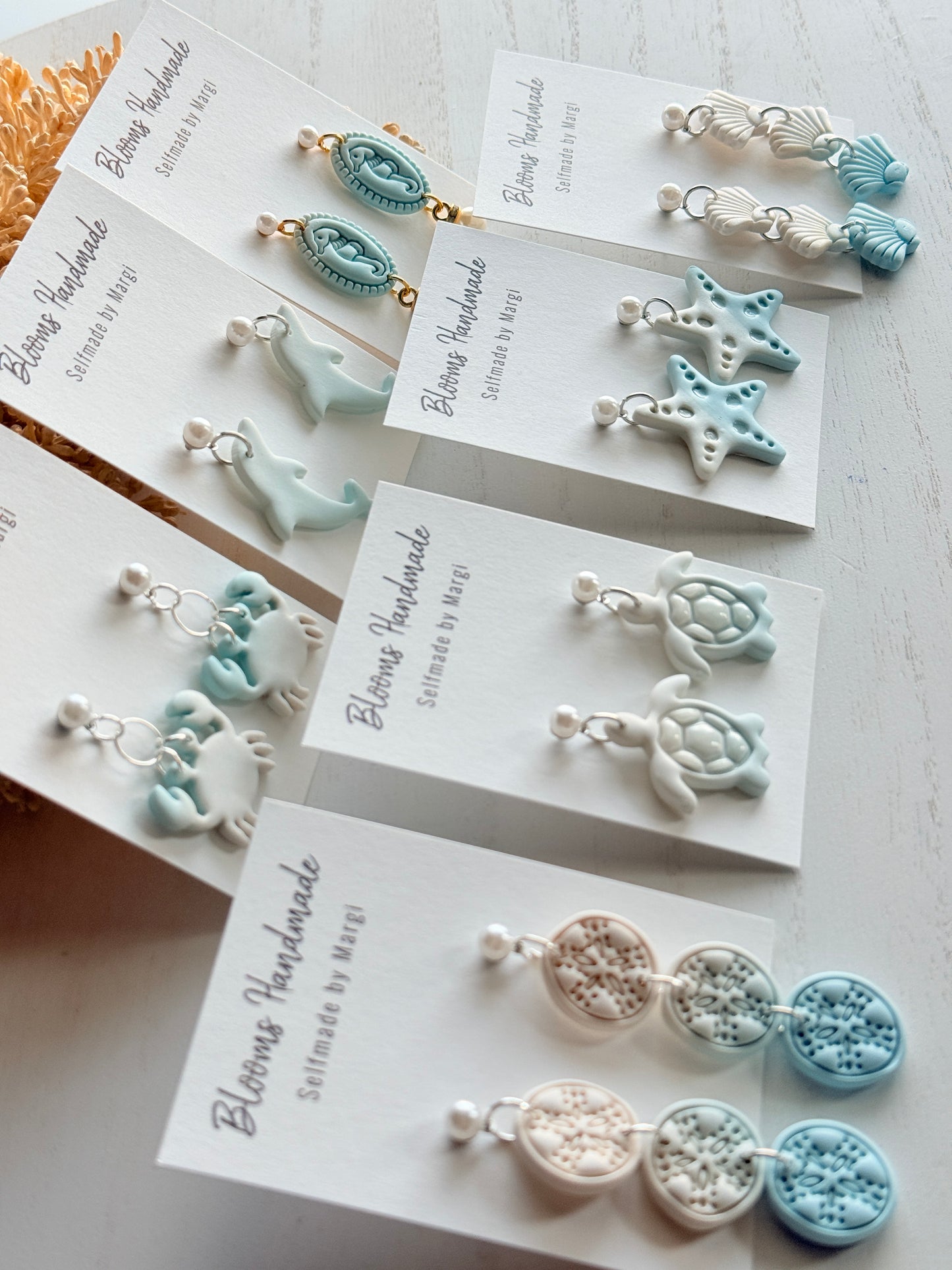 Coastal Polymer Clay Earrings with Sea Charms, Handmade Ocean Jewelry, Beach Theme Dangle