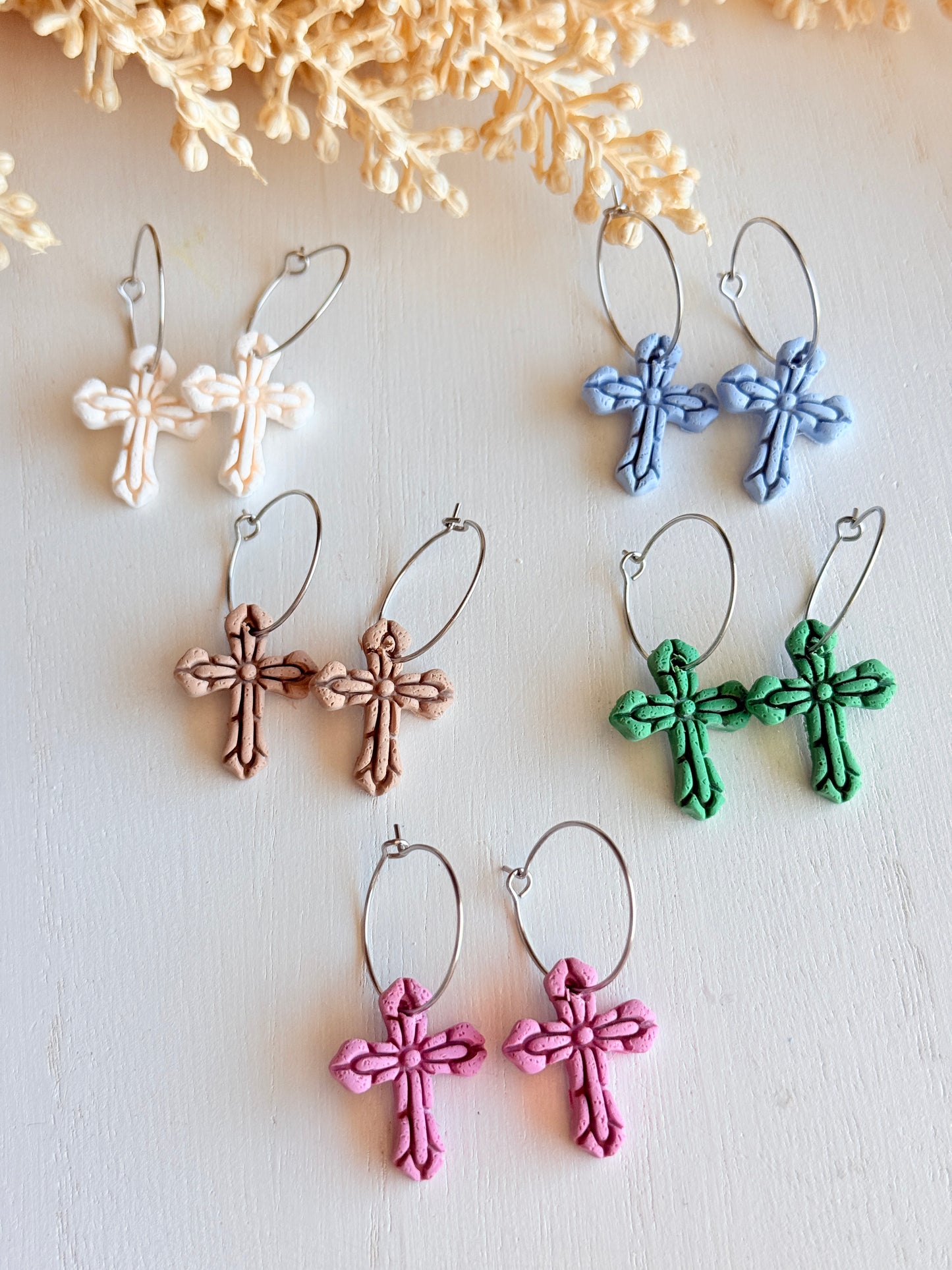 Polymer Clay Easter Cross Hoop Earrings | Handmade Christian Faith Jewelry