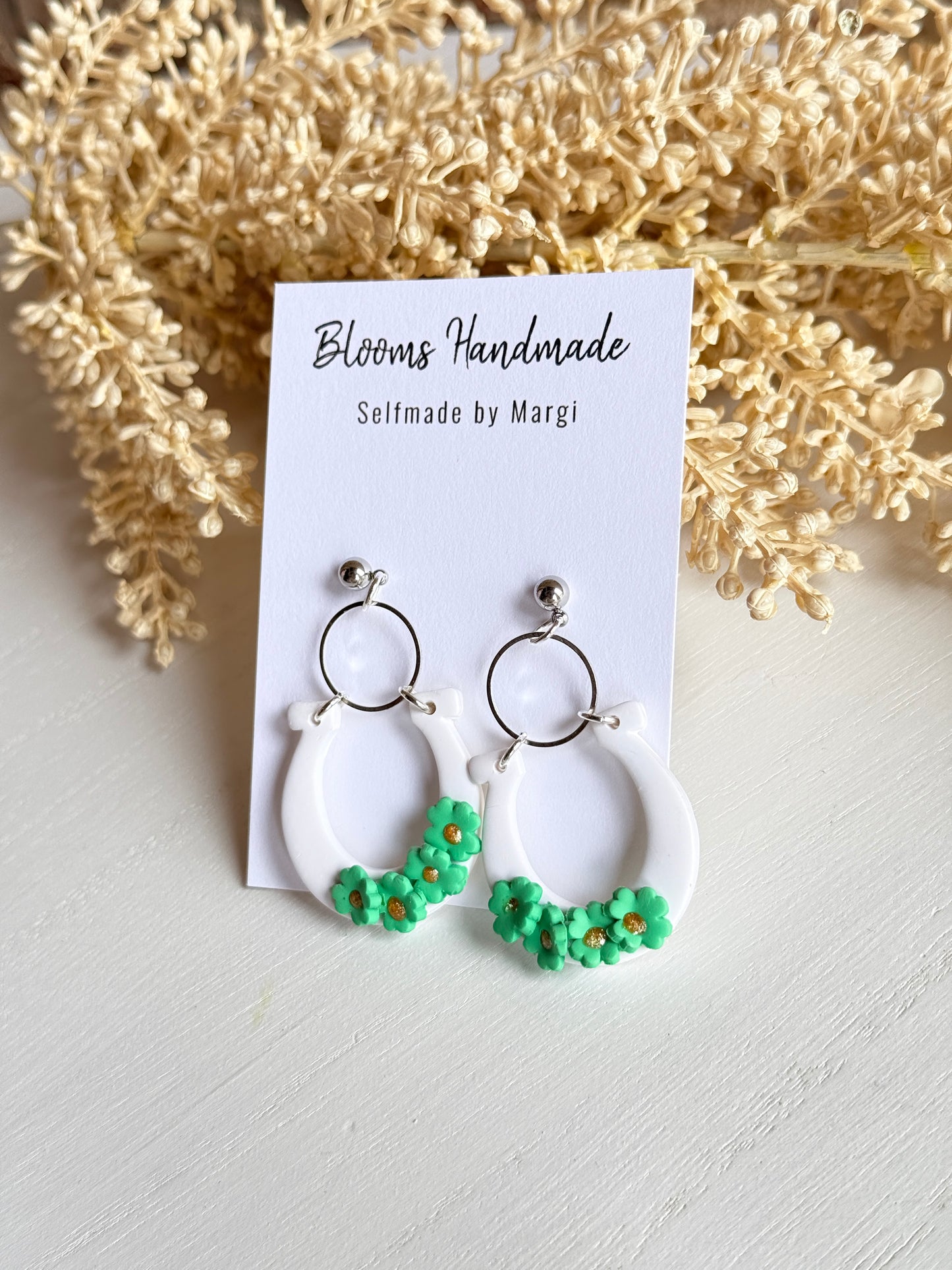 Handmade Glitter Horseshoe Earrings: St. Patrick's Day Charm Jewelry